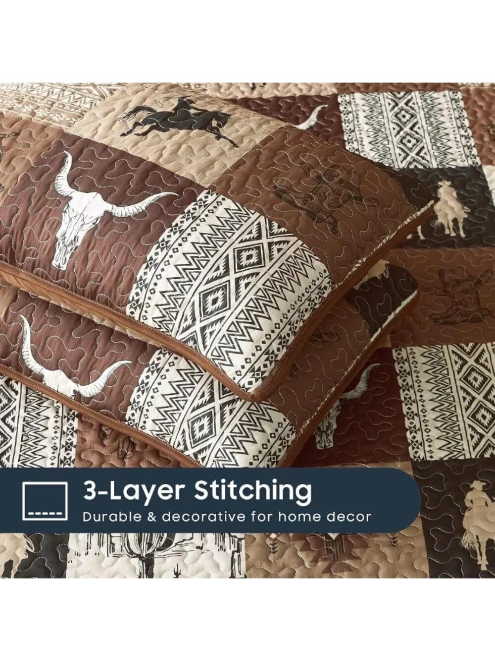 Southwestern Aztec Quilt Set - Rustic Cowboy Ranch Pattern, Reversible King